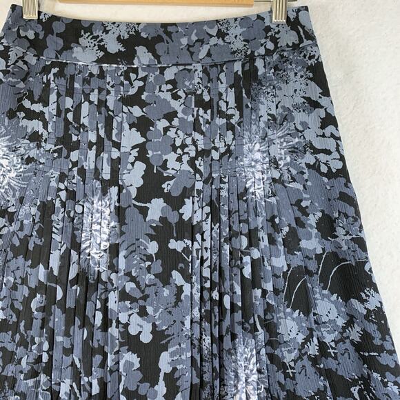 Ann Taylor Womens 100% Silk Floral Midi Skirt Sz 0 Dark Romantic Pleated Office - Picture 3 of 13